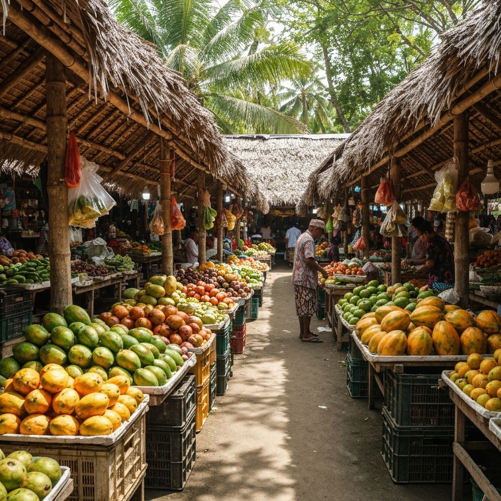 Tropical Indonesian setting with fresh produce